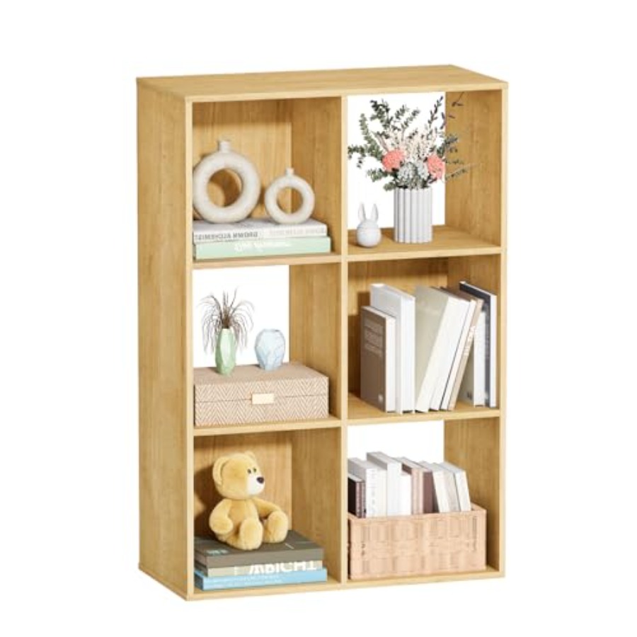 Bookcase Wood Shelf - 6 Cube Storage Organizer, Open Bookshelf