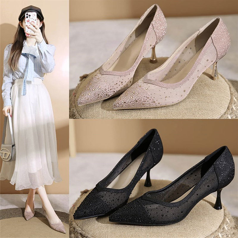 Home Office Size - Slip-On High Heel Sandals - Crystal