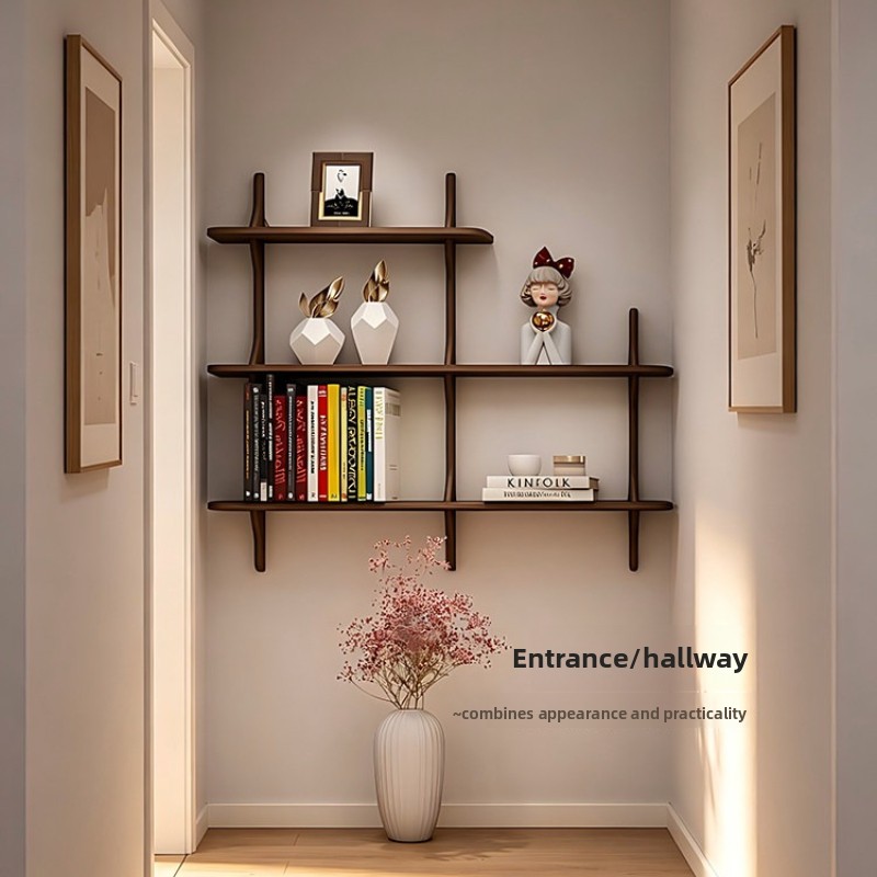 Bookcase Wood Shelf - Solid Wood Wall Mounted Shelf Simple