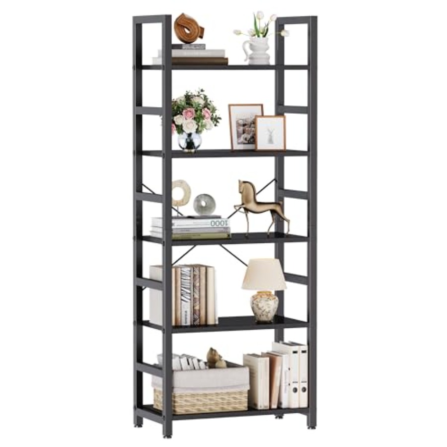 Bookcase Wood Shelf - 5-Tier Bookshelf, Modern Tall Bookcase, Open