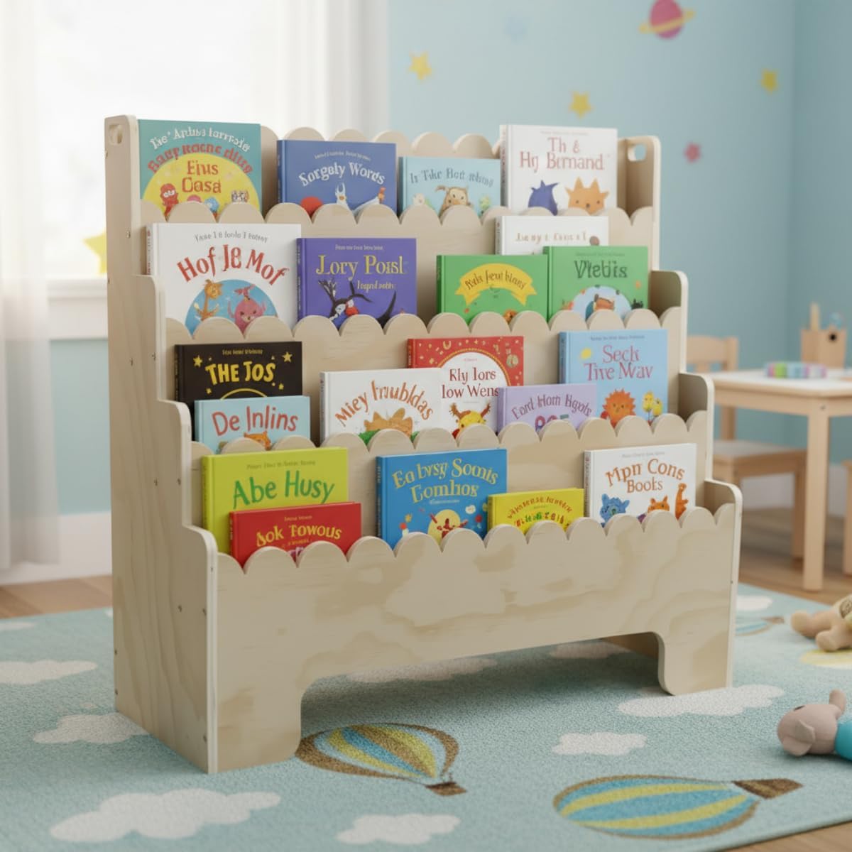 Bookcase Wood Shelf - Kids Bookshelf 4-Tier, Natural Wood Children's