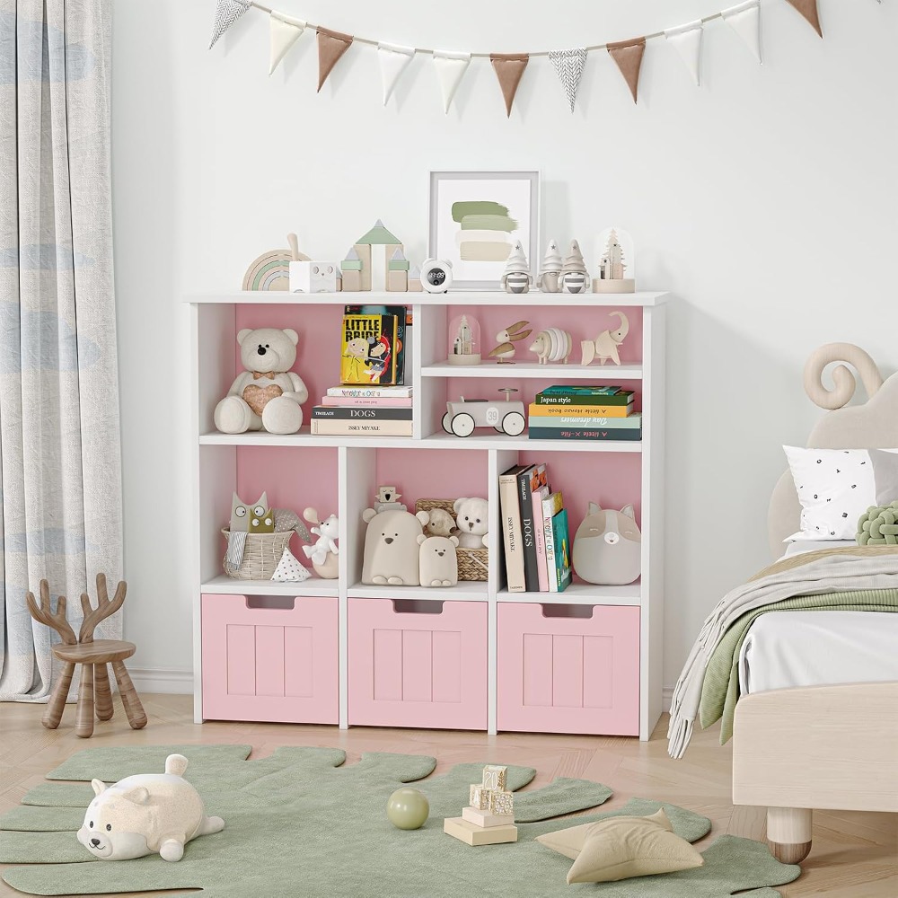 Bookcase Wood Shelf - Multi-functional Storage Shelf with 3 Drawers
