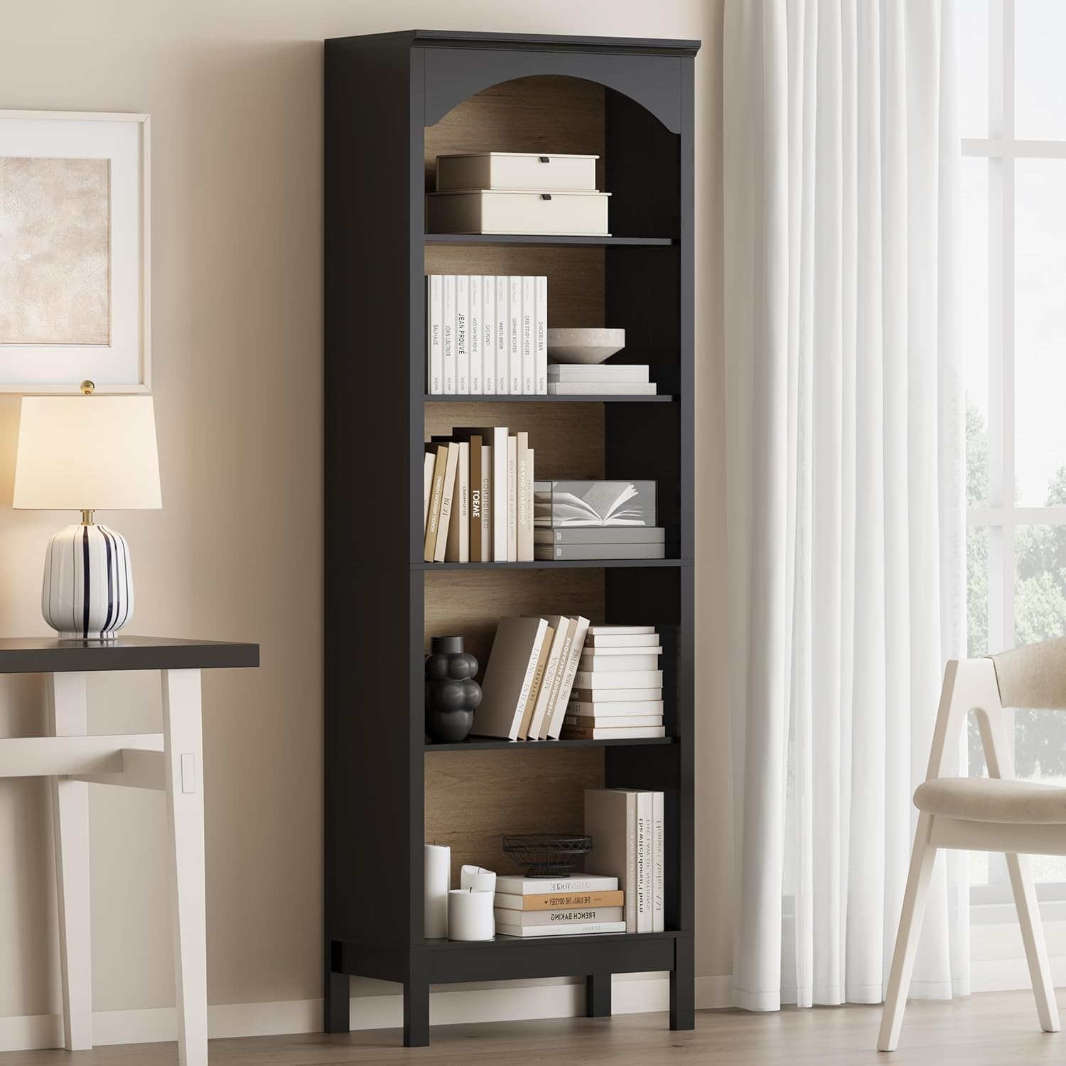 Bookcase Wood Shelf - Arched Bookshelf with 5 Tier Open