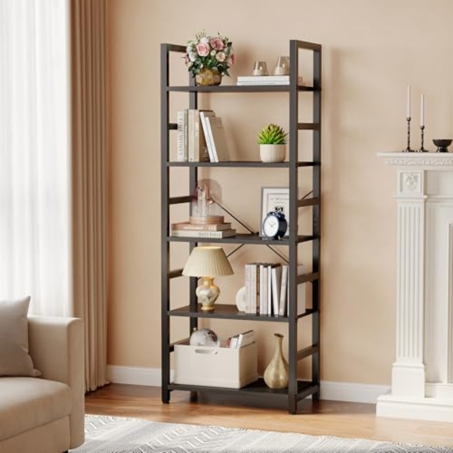 5-Tier Bookshelf, Modern Tall  - Bookcase Wood Shelf review and price