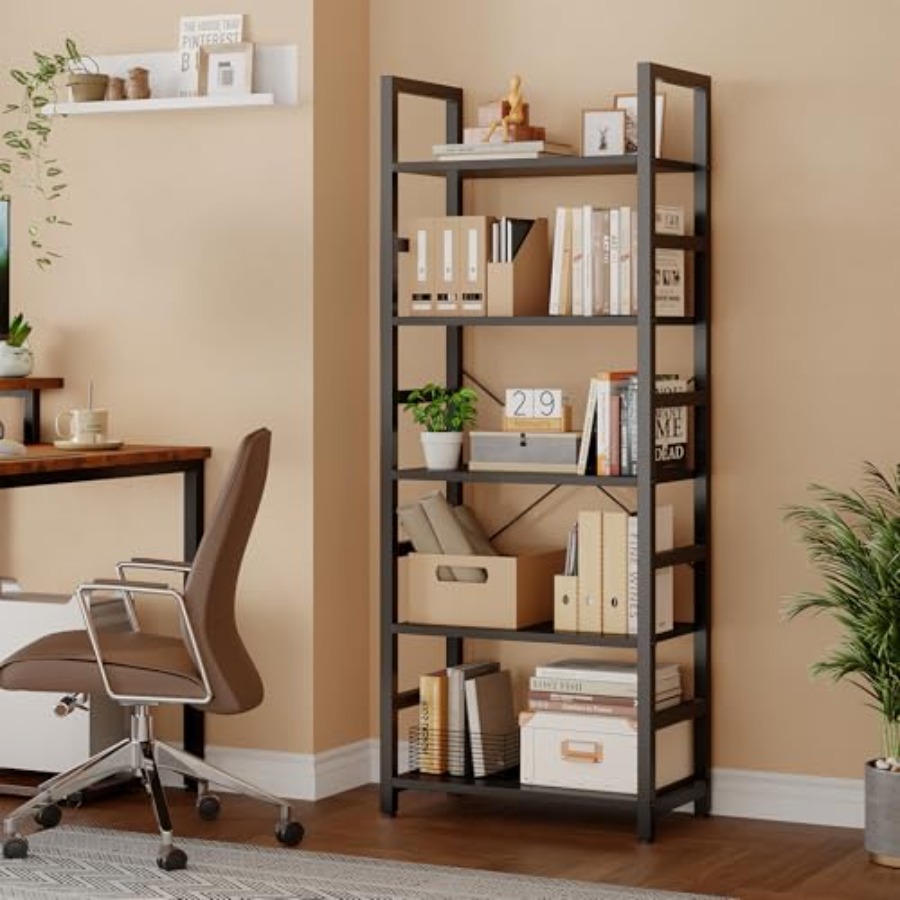5-Tier Bookshelf, Modern Tall  - Bookcase Wood Shelf review and price