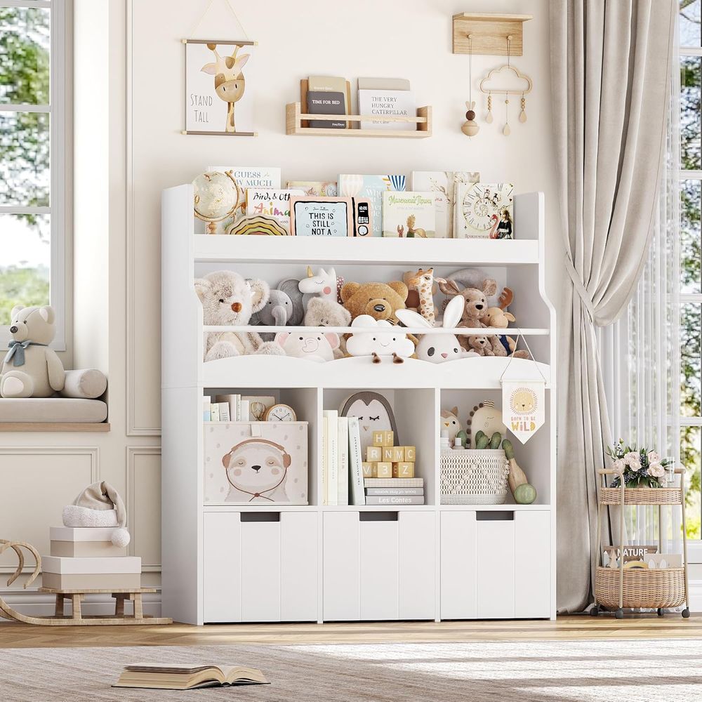 Kids Toy Storage Organizer wit - Bookcase Wood Shelf review and price