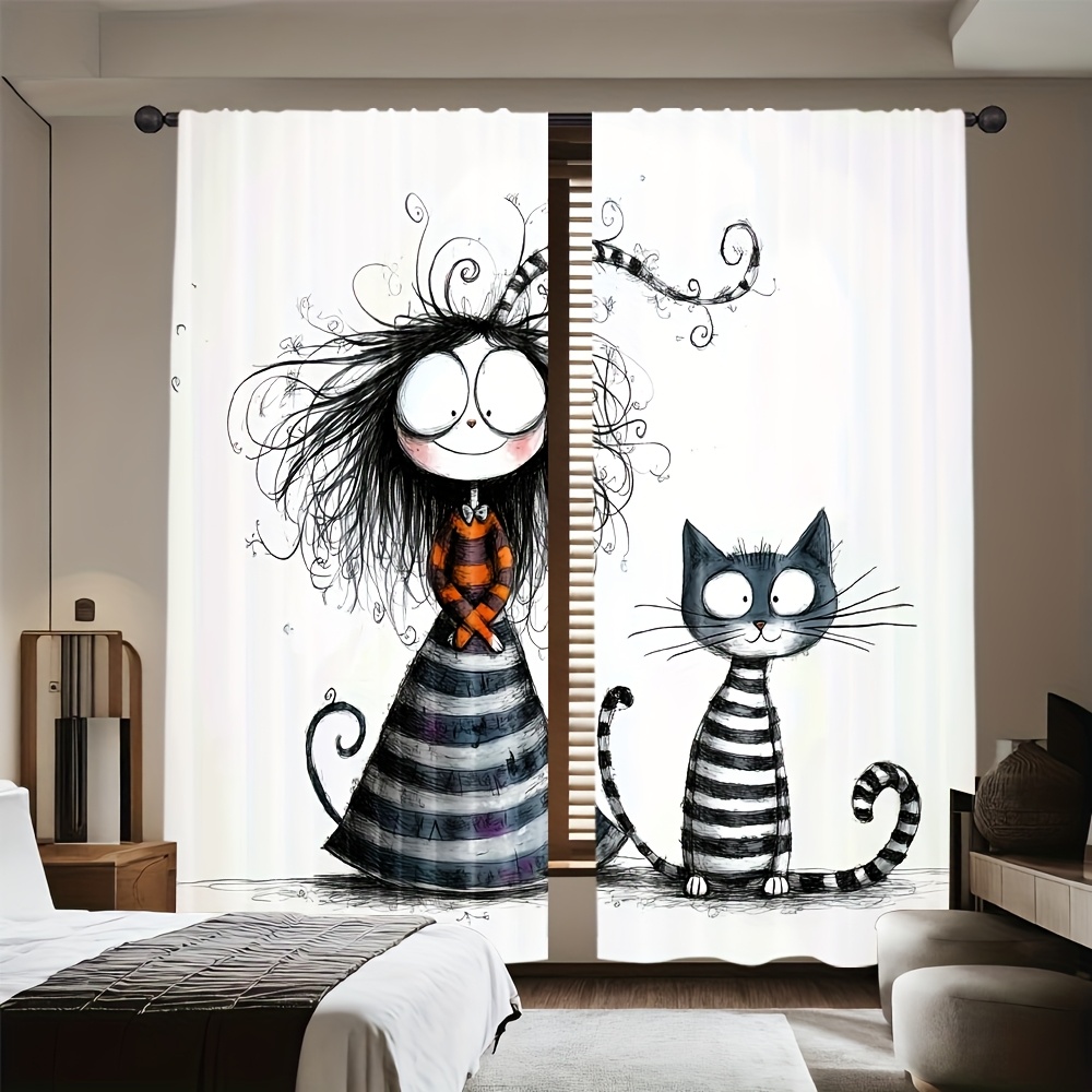 2pcs Gothic Girl and Cat Curta - Home Office Tim review and price