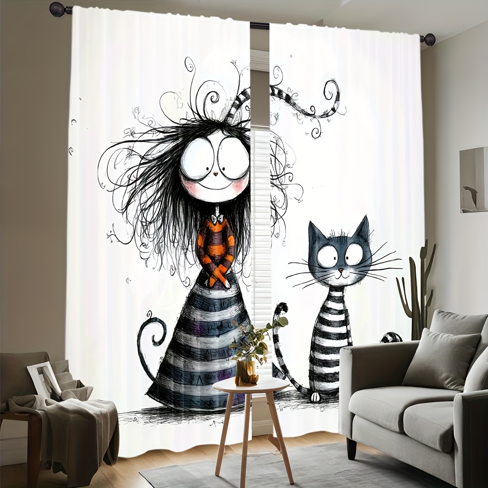2pcs Gothic Girl and Cat Curta - Home Office Tim review and price