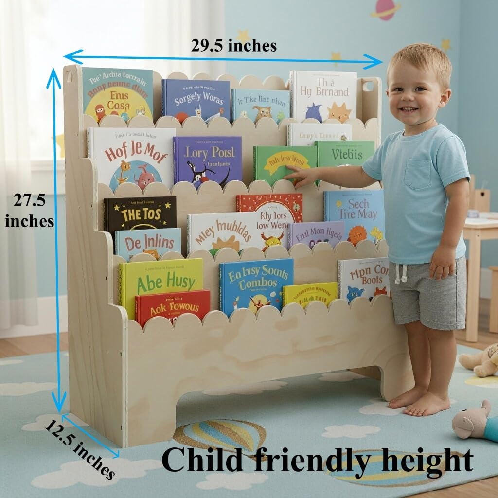 Kids Bookshelf 4-Tier, Natural - Bookcase Wood Shelf review and price