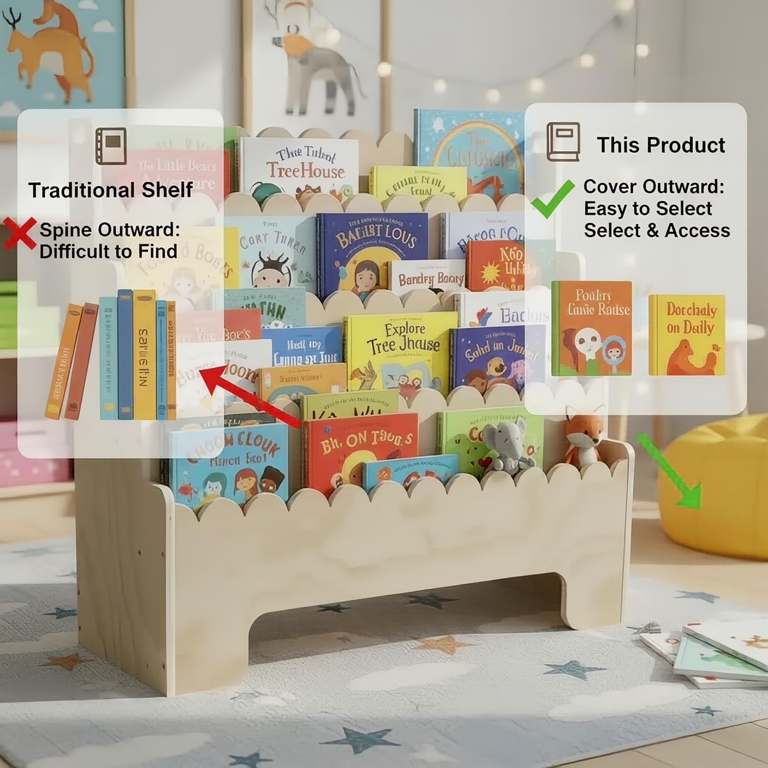 Kids Bookshelf 4-Tier, Natural - Bookcase Wood Shelf review and price