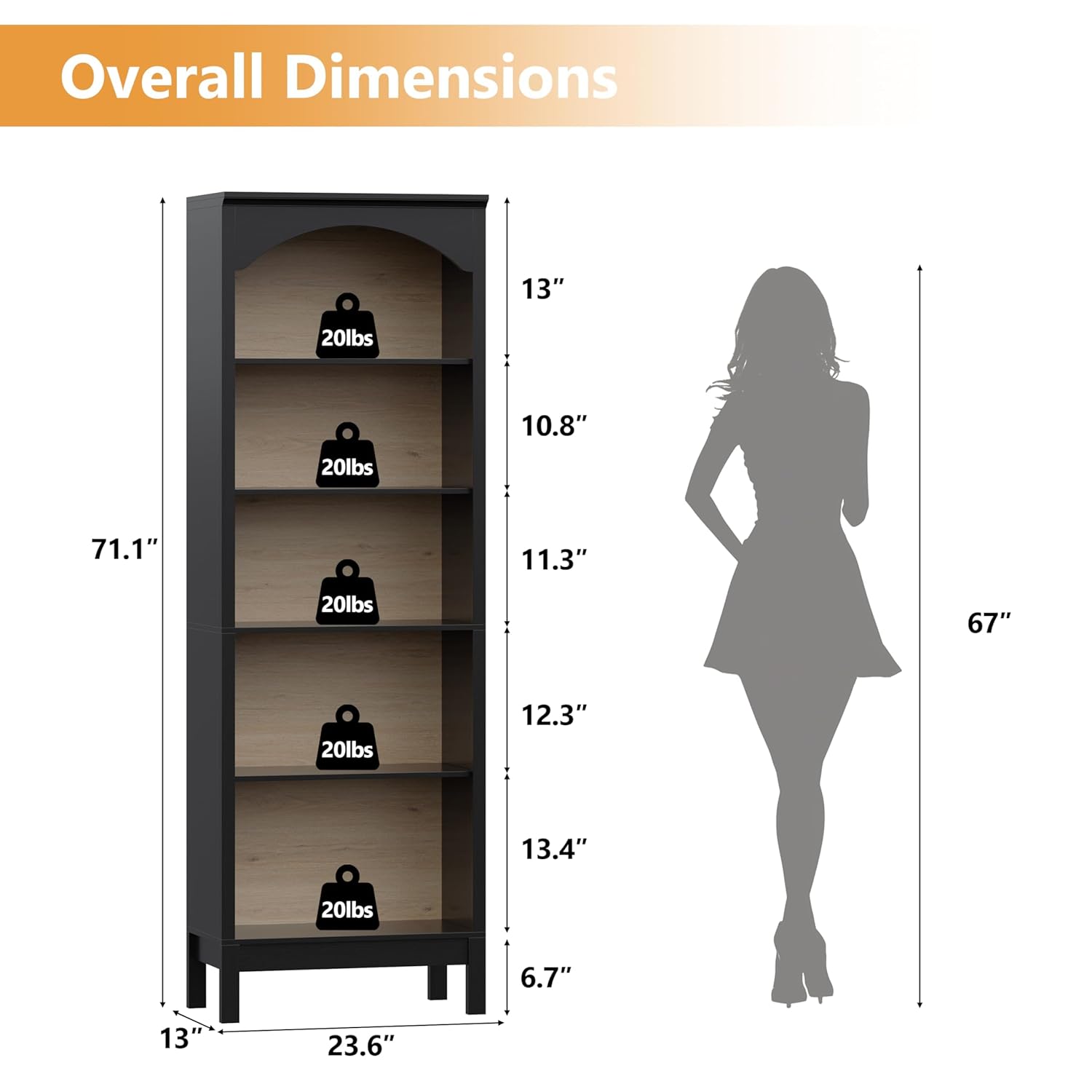 Arched Bookshelf with 5 Tier O - Bookcase Wood Shelf review and price