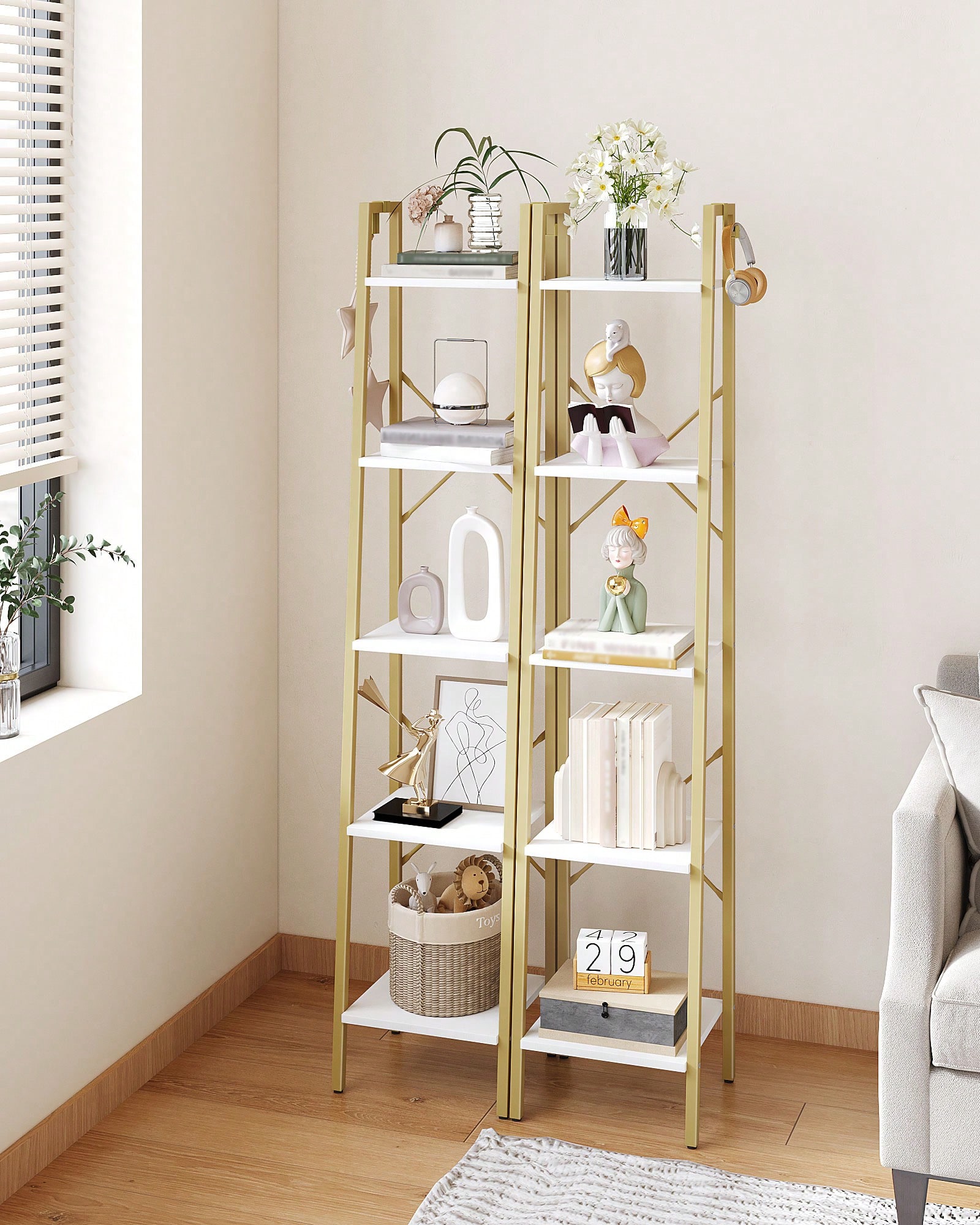 5 Tier Ladder Shelf Modern Gla - Bookcase Wood Shelf review and price