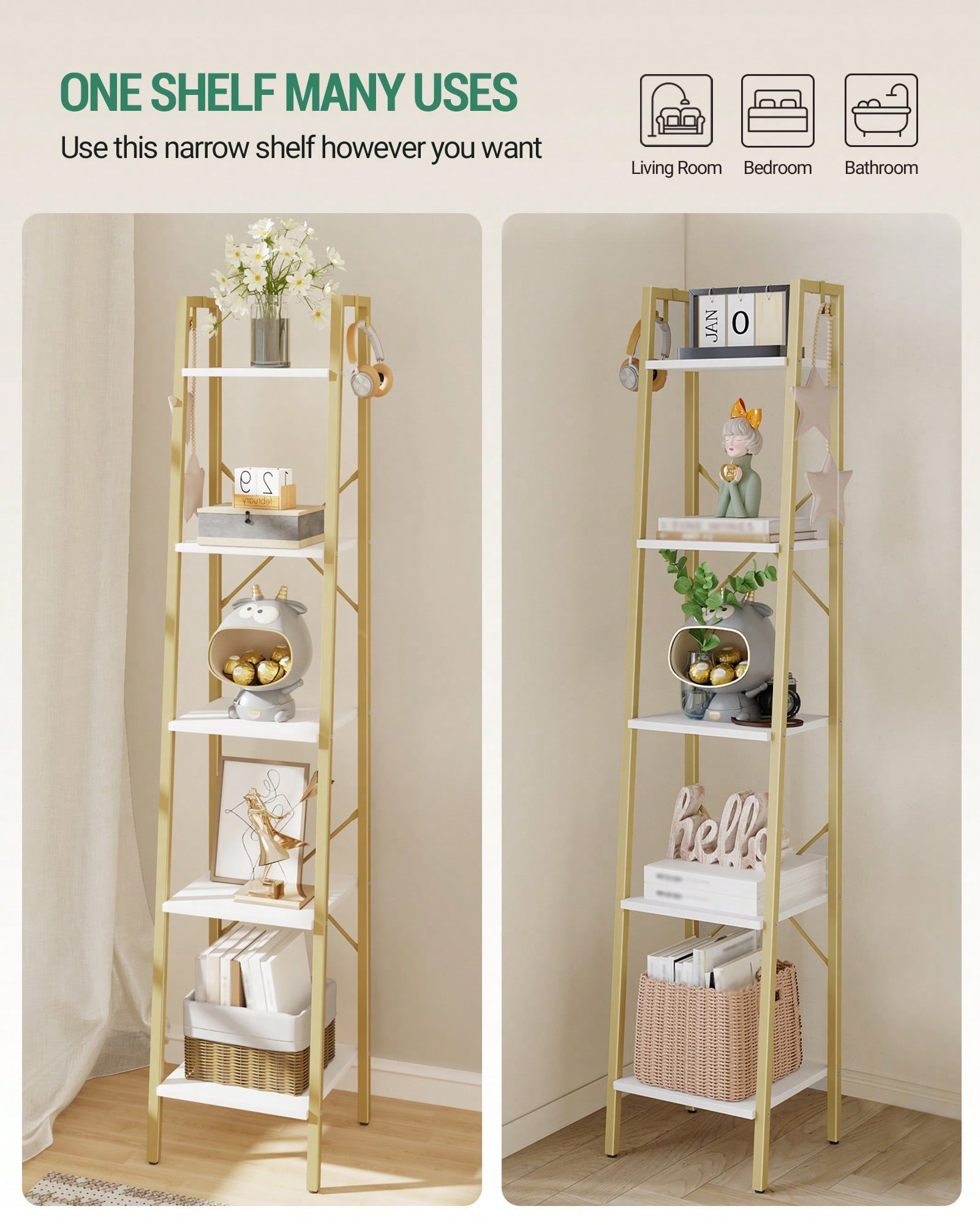 5 Tier Ladder Shelf Modern Gla - Bookcase Wood Shelf review and price