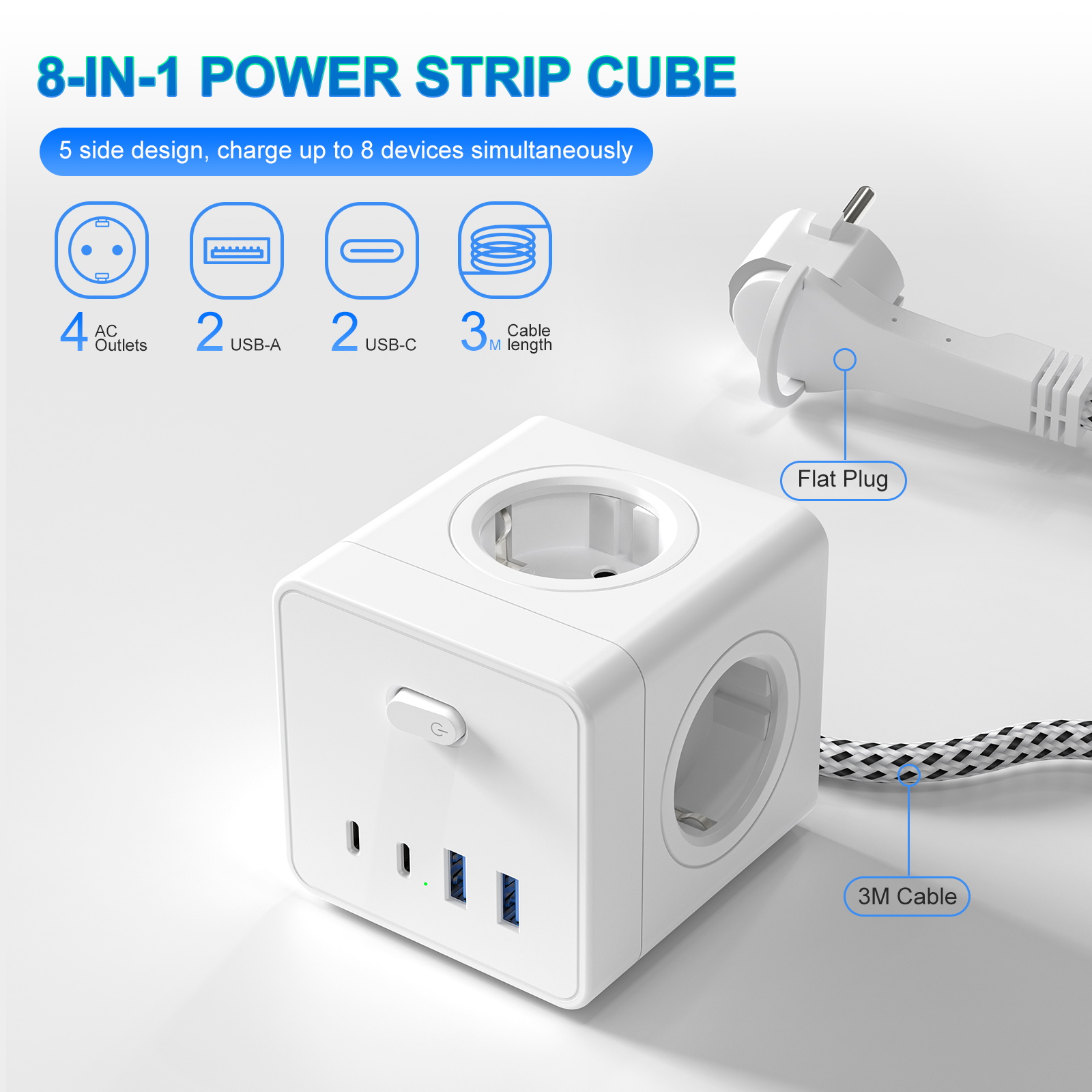 HITRENDS 8-in-1 Cube Socket, 3 - Power Strip Desk review and price